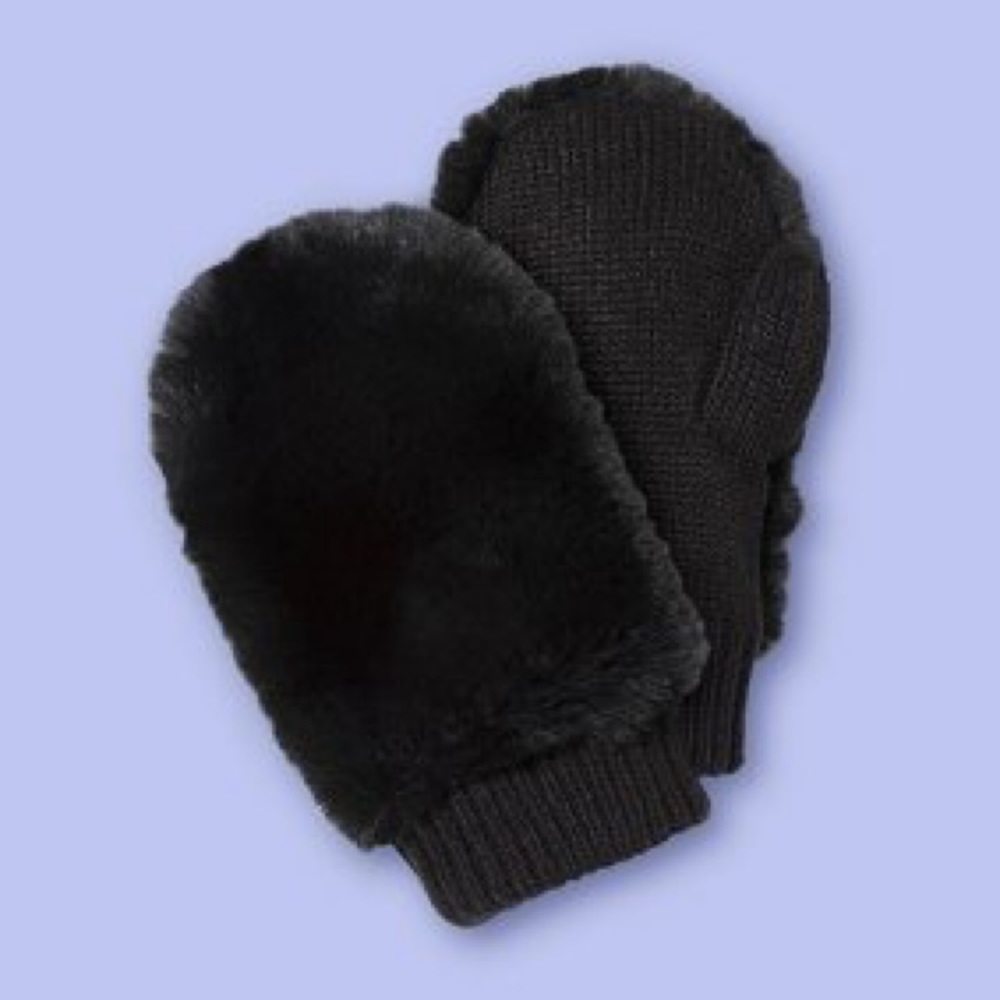 Girls more than Magic black faux fur mittens NWT